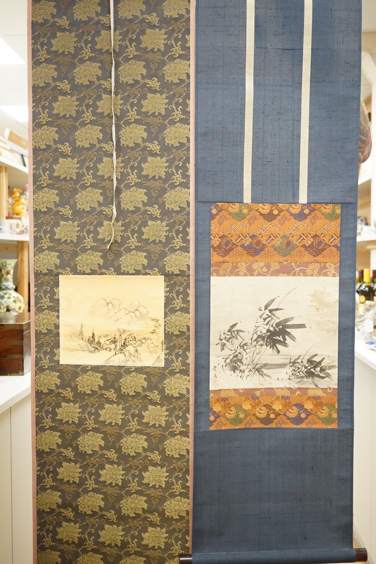 Four Japanese ink scroll paintings on paper, 18th/19th century, widest 59cm, in presentation boxes and cases the majority remounted